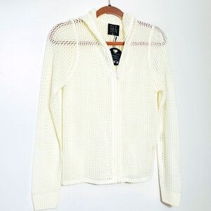 Ivory Perforated Knit Hoodie Jacket Cardigan FCT Sweater